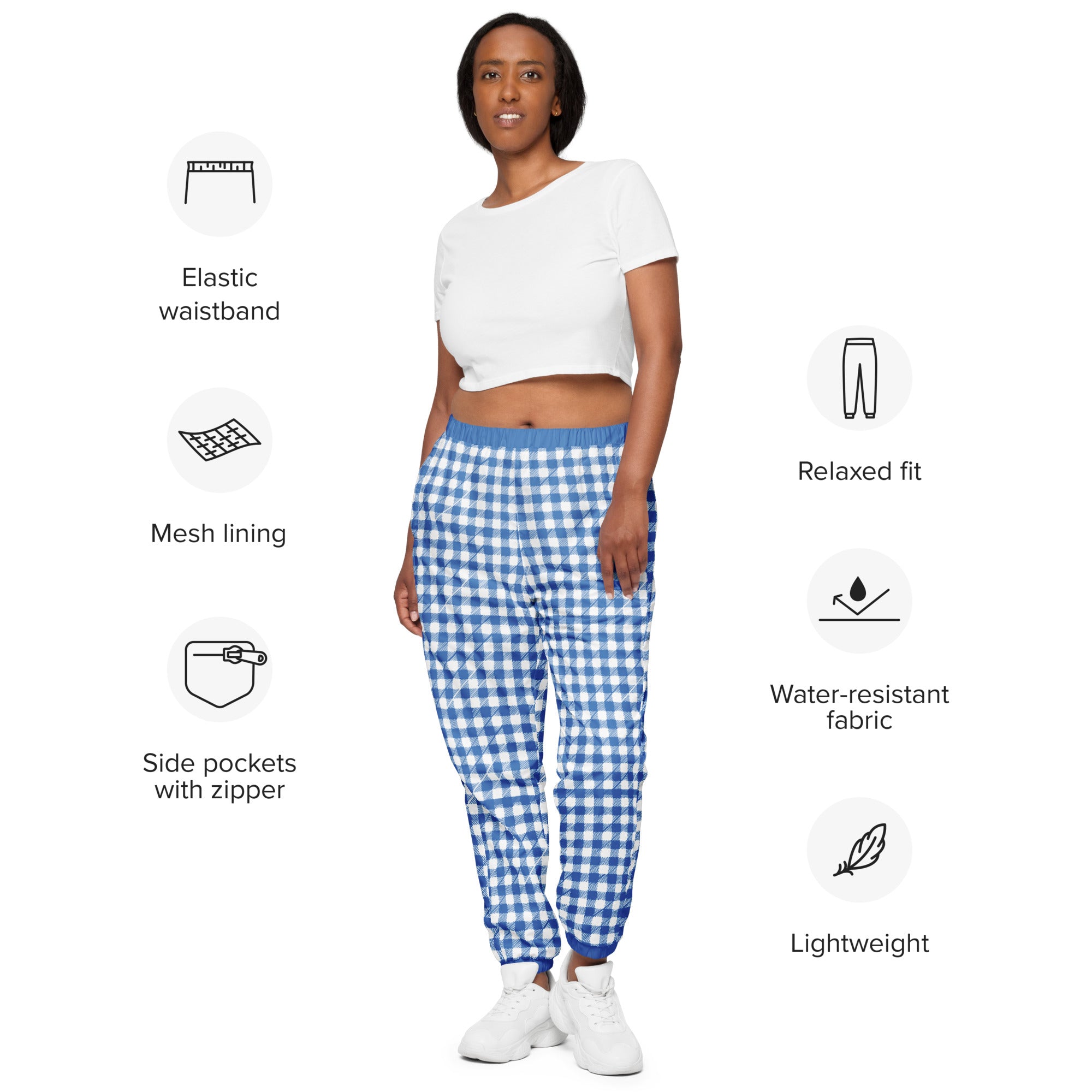 Blue plaid track on sale pants